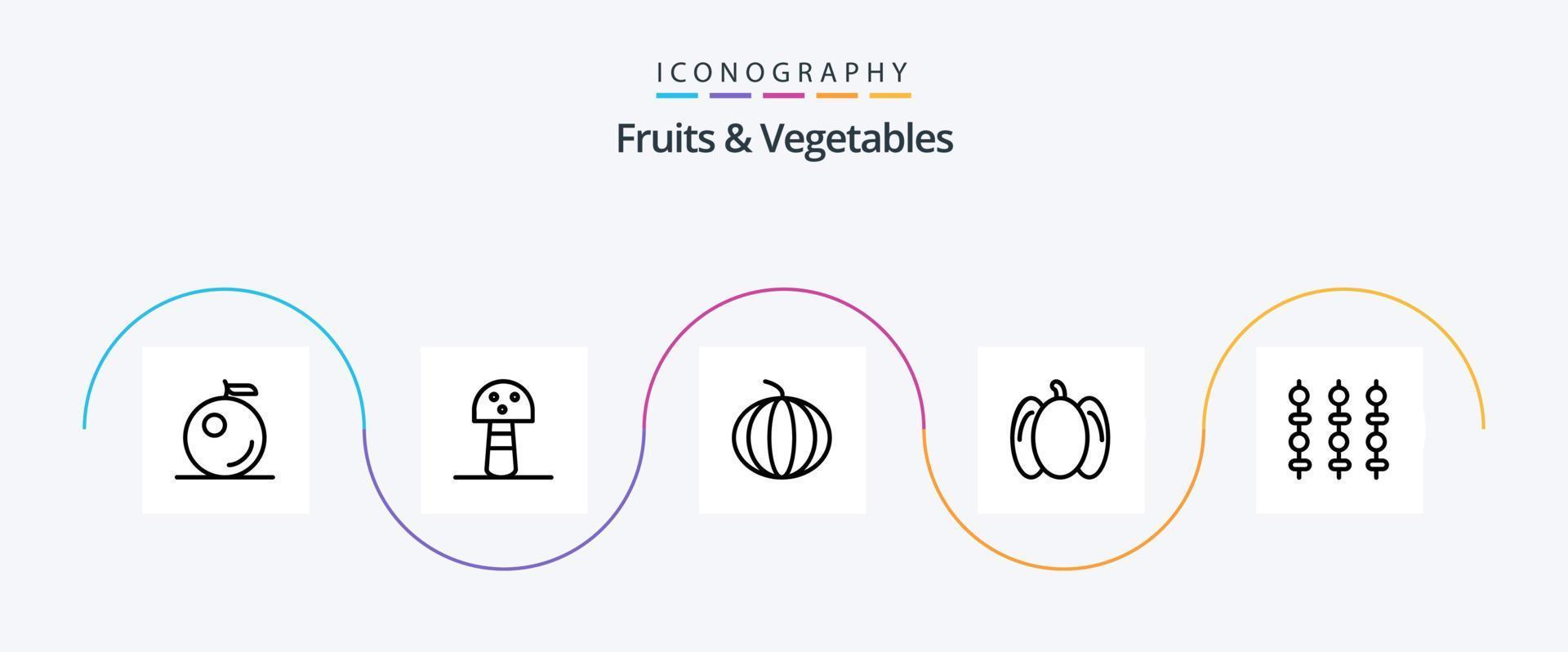 pack d'icônes fruits et légumes ligne 5 comprenant. poivrons. viande vecteur