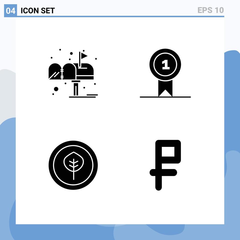 ensemble moderne de 4 pictogrammes de glyphes solides d'éléments de conception vectoriels modifiables de la poste biologique de la boîte vecteur