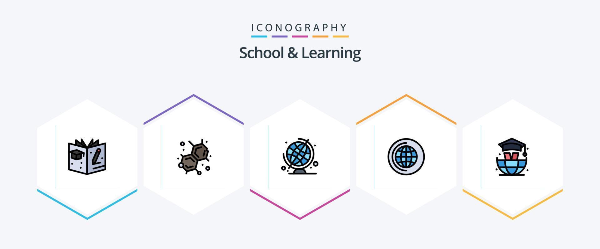 école et apprentissage 25 pack d'icônes fillline comprenant. . globe. l'obtention du diplôme. monde vecteur