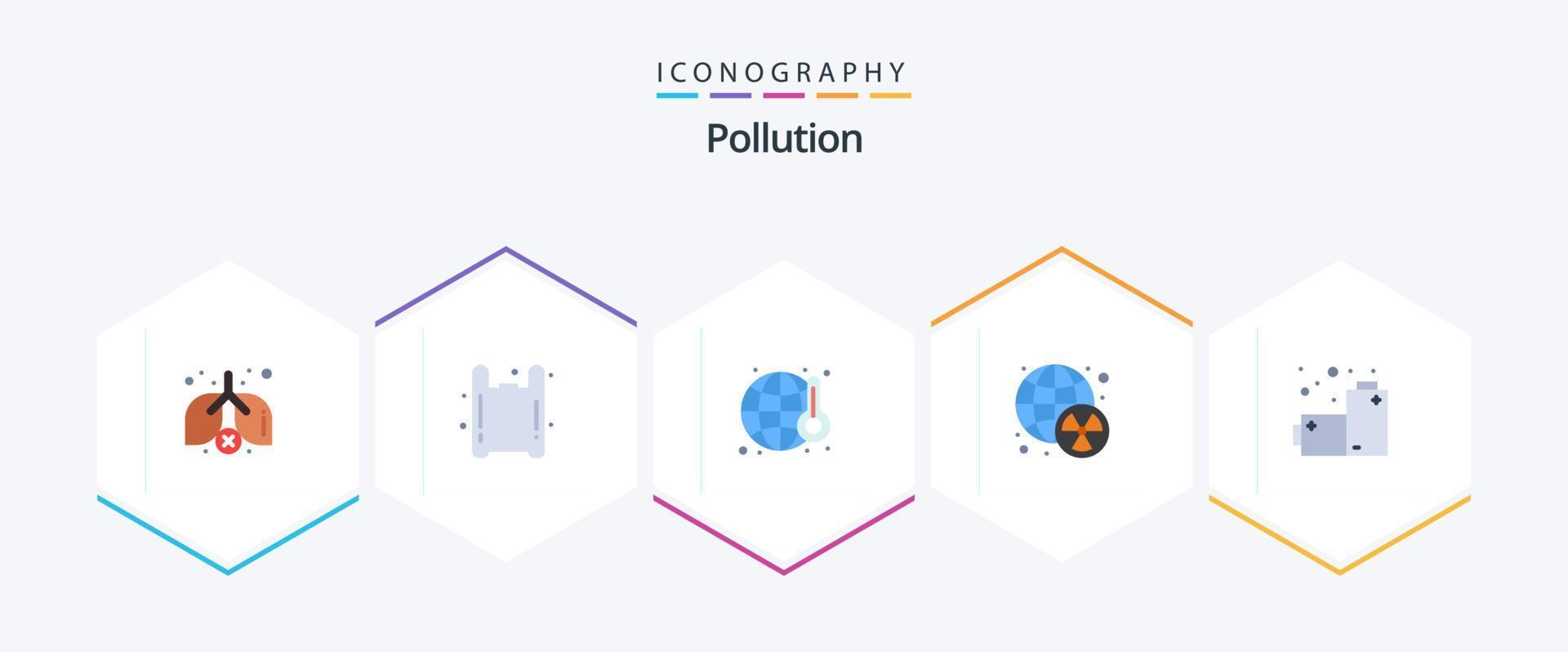 pollution 25 pack d'icônes plates, y compris la pollution. batteries. pollution. monde. radioactif vecteur