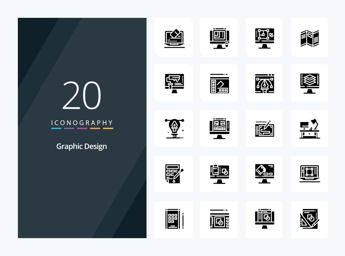 20 icône de glyphe solide de conception graphique pour la présentation vecteur