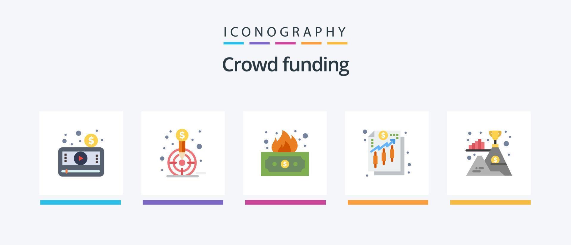 pack d'icônes plat 5 de financement participatif, y compris de l'argent. finance. but. analyse. revenu. conception d'icônes créatives vecteur