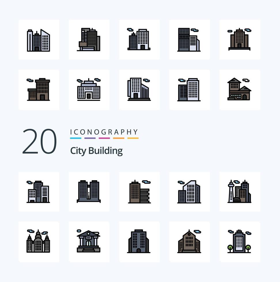 20 pack d'icônes de couleur rempli de ligne de construction de ville comme une vraie entreprise de construction vecteur