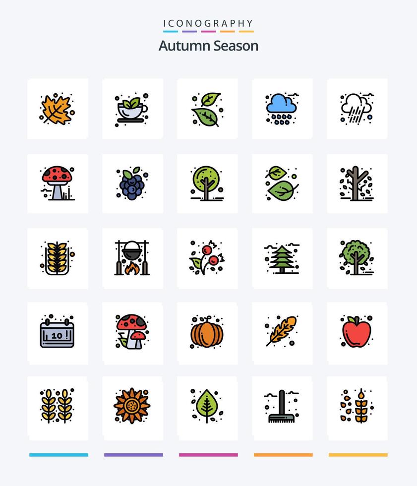 pack d'icônes rempli de 25 lignes d'automne créatif tel que le nuage. temps. automne. pluie. automne vecteur