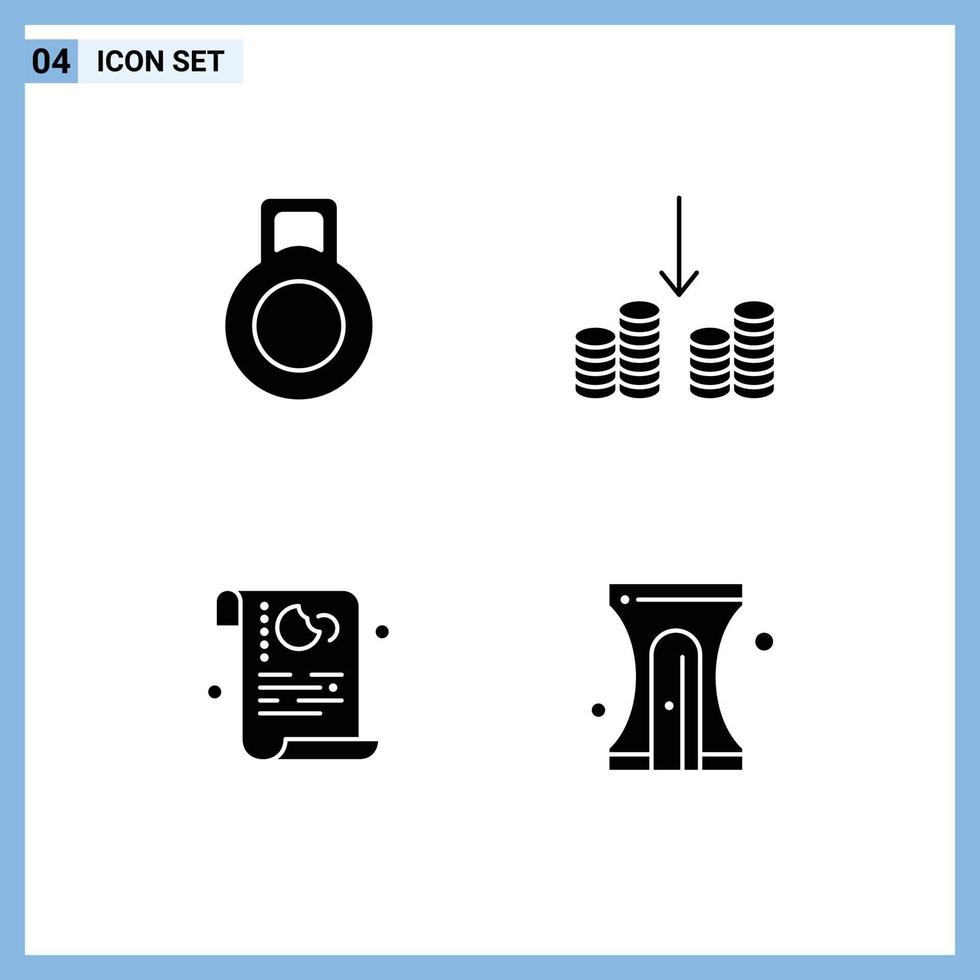 pack de lignes vectorielles modifiables de 4 glyphes solides simples d'haltères retour à l'école crayon de politique monétaire éléments de conception vectoriels modifiables vecteur