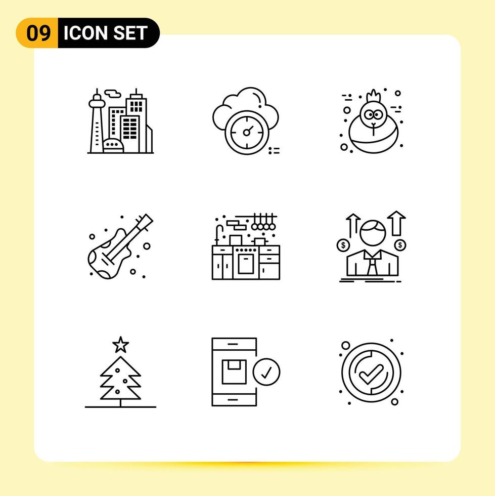 9 ensemble de contours d'interface utilisateur de signes et symboles modernes d'éléments de conception vectoriels modifiables d'instrument d'armoire de vacances de cuisine d'entreprise vecteur