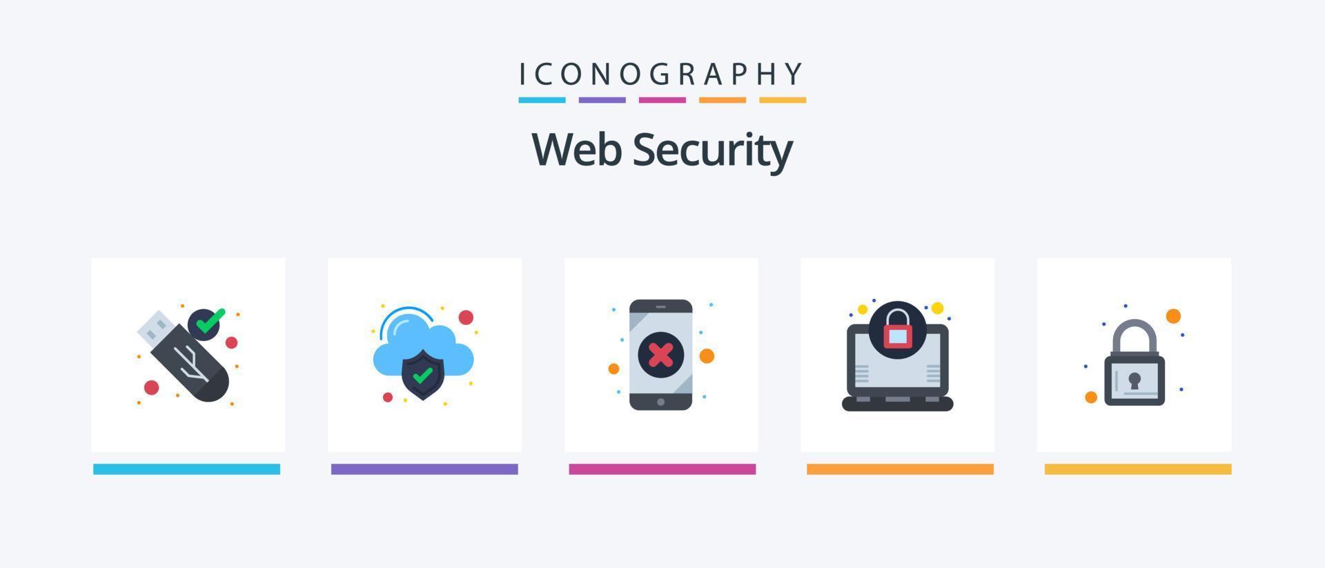 pack d'icônes plat 5 de sécurité Web comprenant. cadenas. données. serrure. ordinateur portable. conception d'icônes créatives vecteur