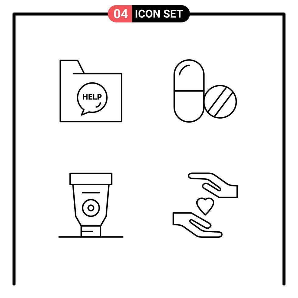 groupe de 4 signes et symboles de couleurs plates remplies pour les éléments de conception vectoriels modifiables de colle médicale de fichier de crème de communication vecteur