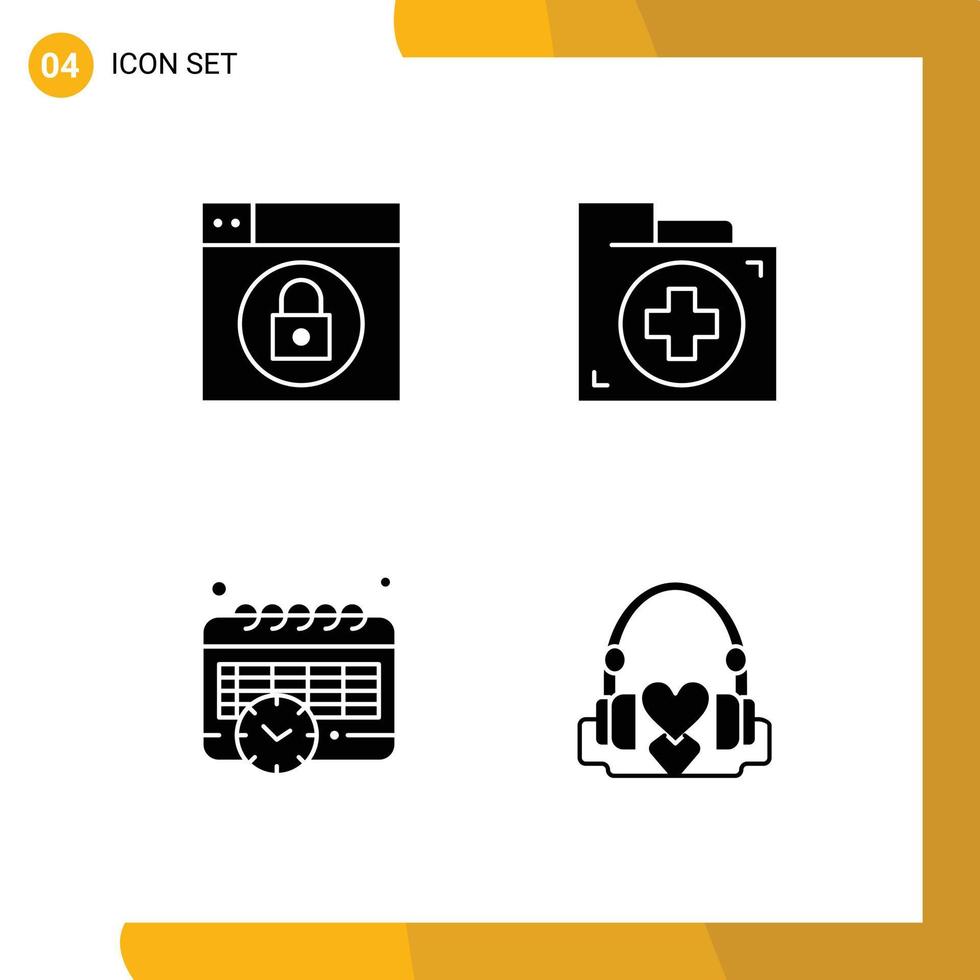 ensemble de 4 symboles d'icônes d'interface utilisateur modernes signes pour le calendrier web aide premier sac à main éléments de conception vectoriels modifiables vecteur
