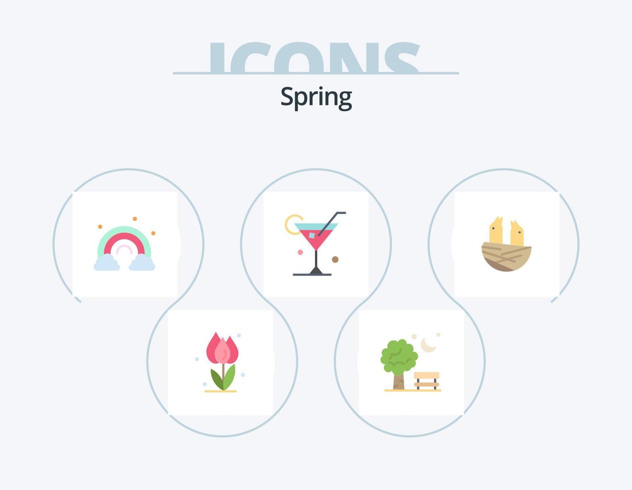 pack d'icônes plates de printemps 5 conception d'icônes. printemps. boire. printemps. verre. printemps vecteur
