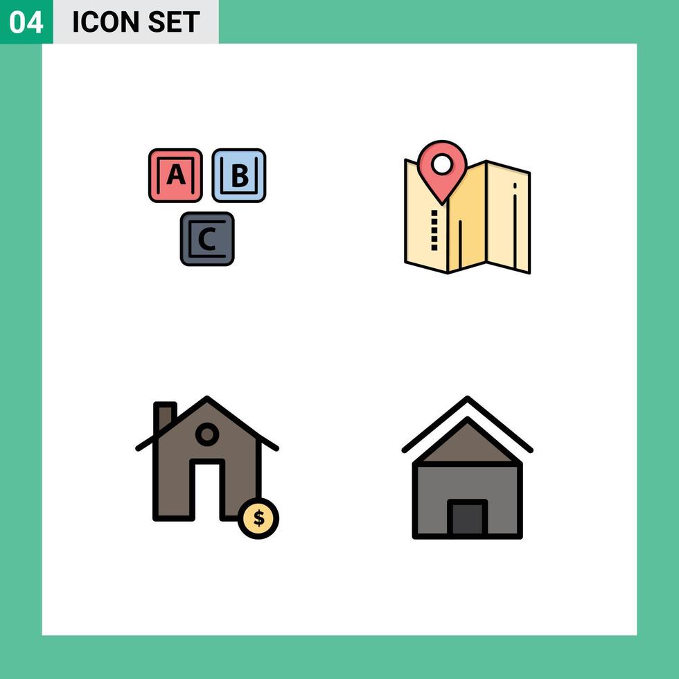 pack d'interface utilisateur de 4 couleurs plates de base remplies de bâtiments abc alphabet carte dollar éléments de conception vectoriels modifiables vecteur