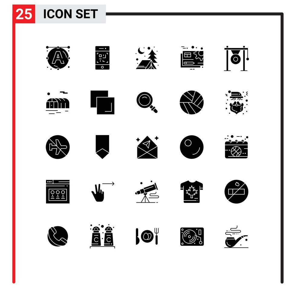 ensemble moderne de 25 pictogrammes de glyphes solides du camp audio d'instrument modifier des éléments de conception vectoriels modifiables vecteur