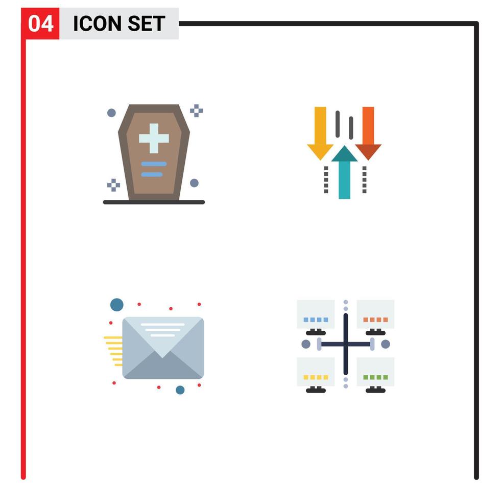 ensemble de 4 icônes vectorielles plates sur la grille pour télécharger le cercueil halloween cercueil vers le bas éléments de conception vectoriels modifiables vecteur