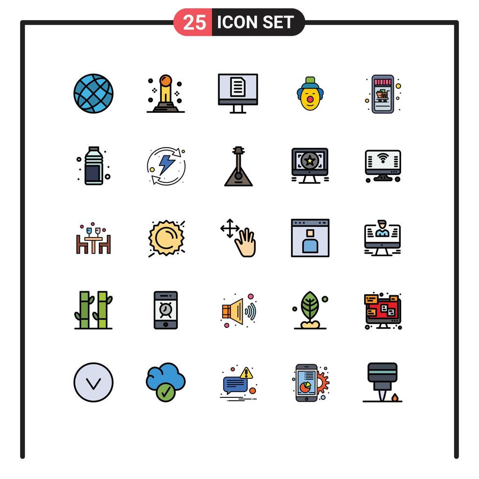 25 couleurs plates de lignes remplies de vecteurs thématiques et symboles modifiables d'alcool boutique en ligne ordinateur mobile achats clown éléments de conception vectoriels modifiables vecteur