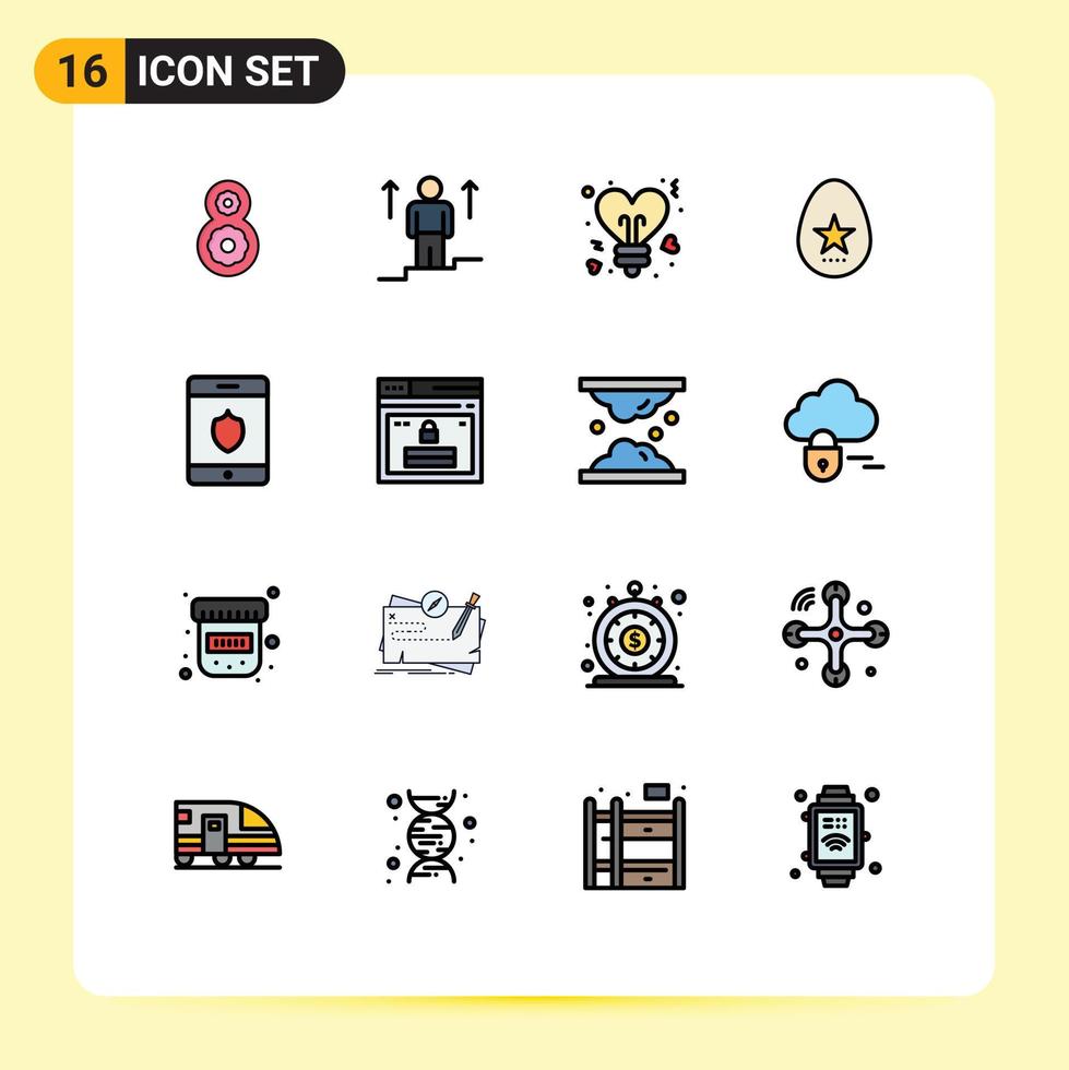 interface mobile ligne remplie de couleurs plates ensemble de 16 pictogrammes de bouclier printemps ampoule vacances oeuf éléments de conception vectoriels créatifs modifiables vecteur