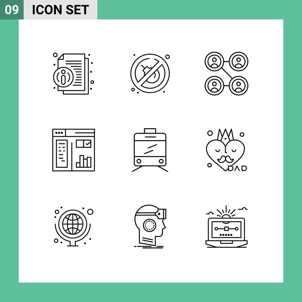 ensemble de 9 symboles d'icônes d'interface utilisateur modernes signes pour papa transport amis peinture de tramway éléments de conception vectoriels modifiables vecteur