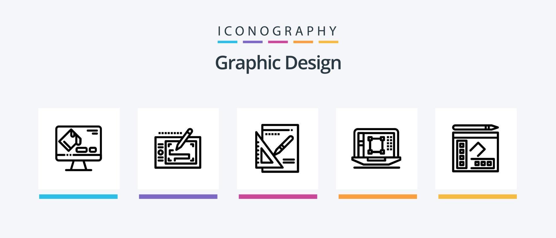 pack d'icônes de la ligne de conception graphique 5, y compris l'augmentation. outil de conception. papier. diminuer. dossier. conception d'icônes créatives vecteur