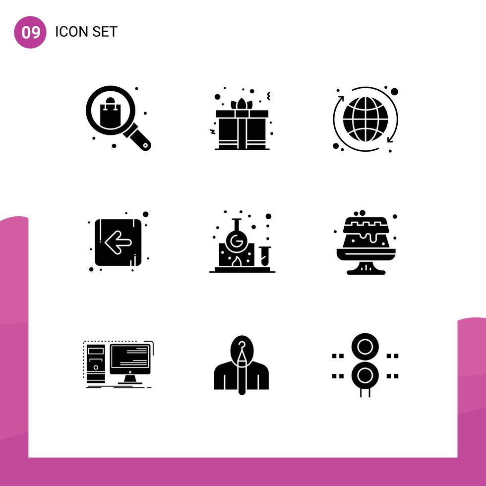 9 glyphes solides vectoriels thématiques et symboles modifiables de la science chimie amour flèche gauche éléments de conception vectoriels modifiables vecteur