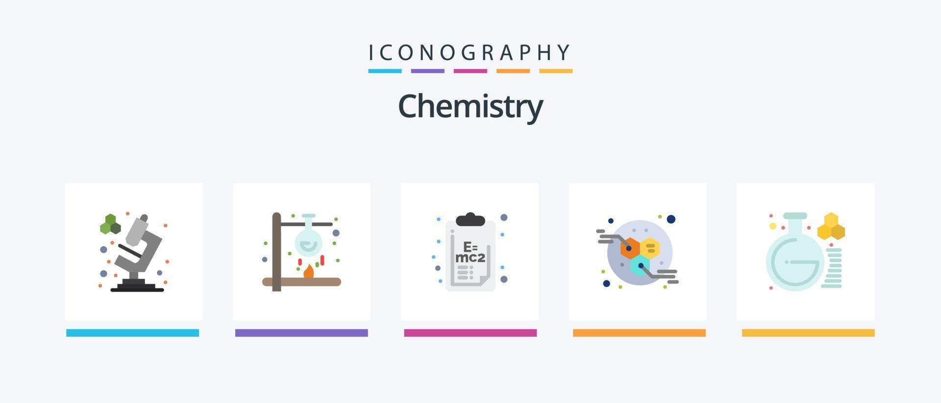 pack d'icônes chimie plat 5, y compris laboratoire. chimie. chimie. pouvoir. énergie. conception d'icônes créatives vecteur