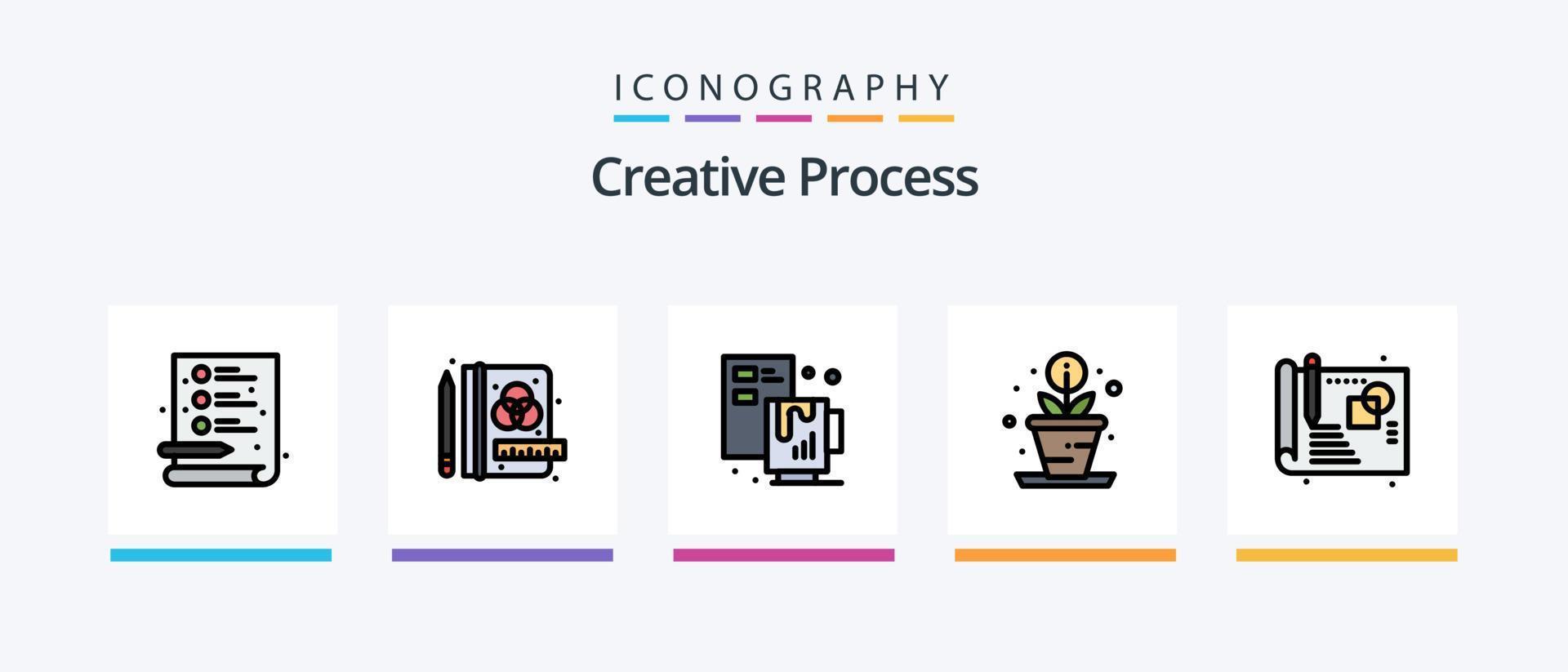 ligne de processus créatif remplie de 5 packs d'icônes comprenant. objet. ampoule. processus. croissance. conception d'icônes créatives vecteur