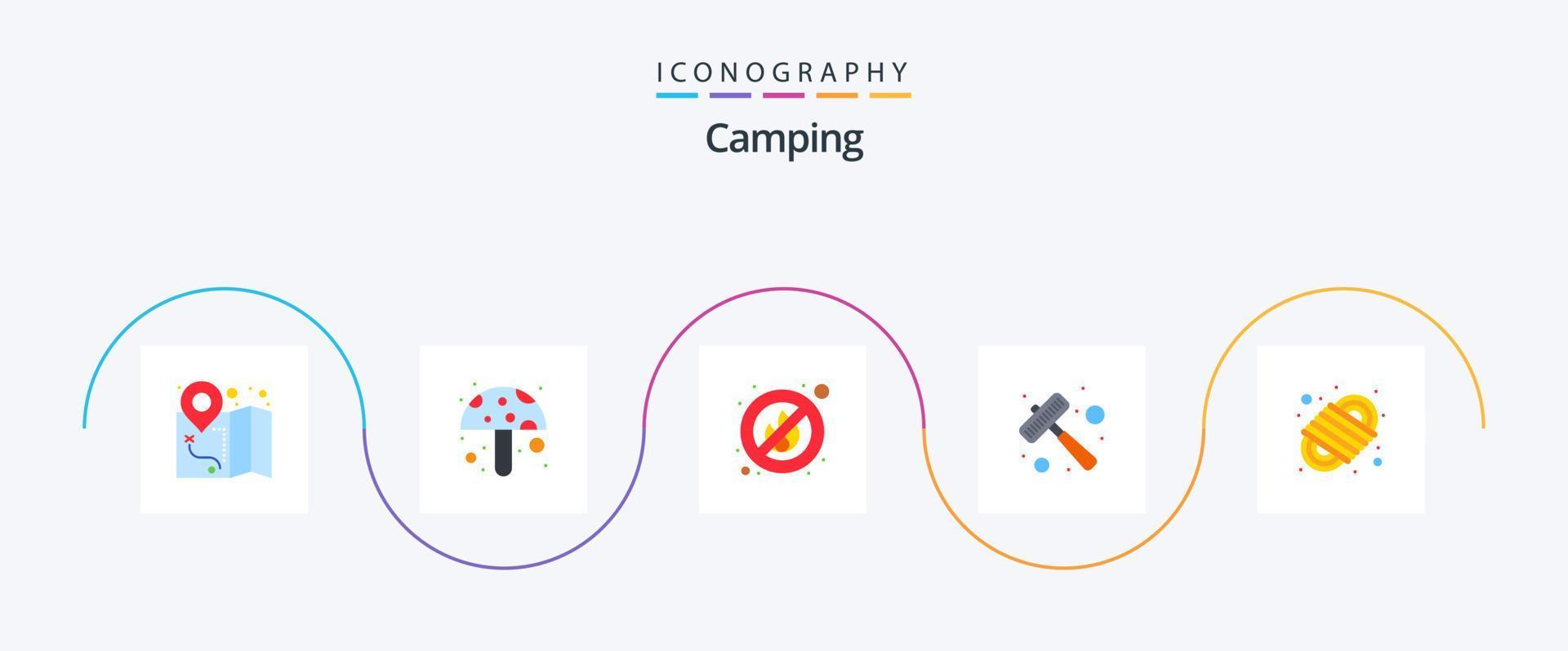 pack d'icônes de camping plat 5 comprenant. cordon para. lieu. nouer. steak vecteur