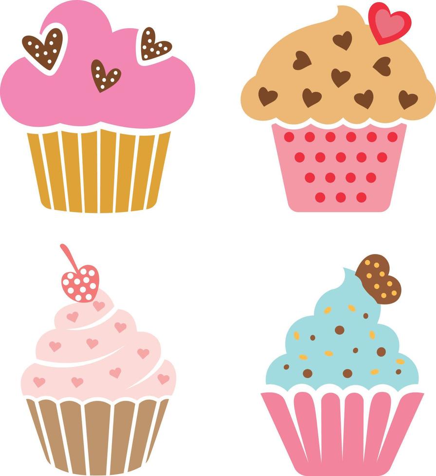 vecteur de jeu de cupcakes, illustration de dessert dessiné à la main dans un style de dessin animé isolé