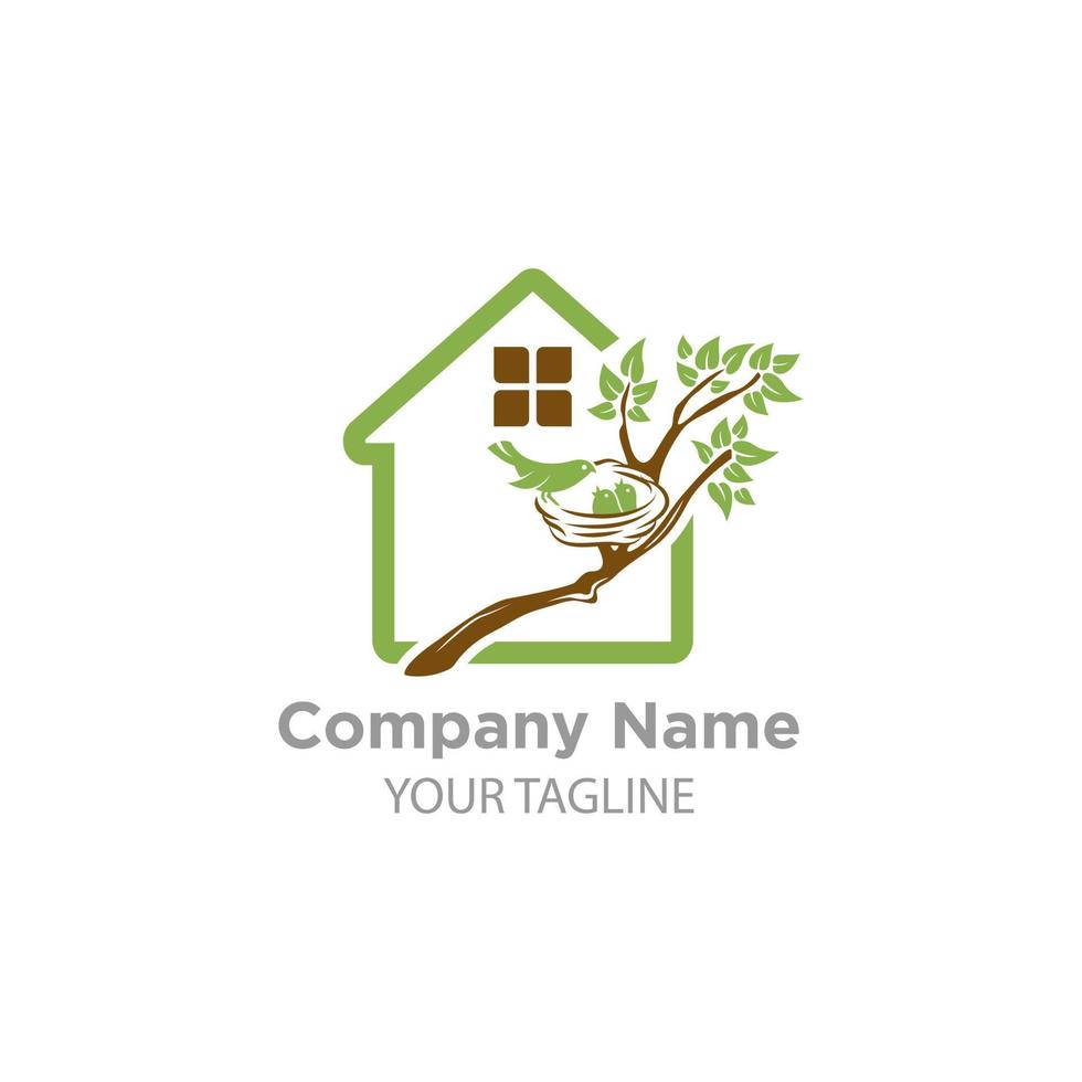 Le signe d'illustration de la maison construite sur le nid d'oiseau signifie une conception de logo habitée par une maison calme et confortable. vecteur