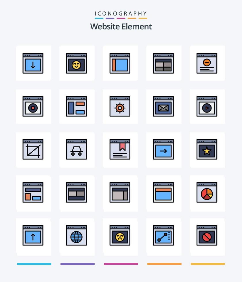 élément de site Web créatif pack d'icônes rempli de 25 lignes tel que stop. l'Internet. site Internet. navigateur. texte vecteur