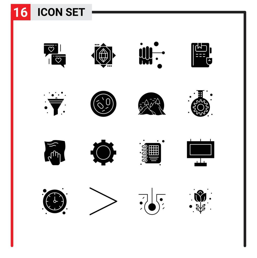 interface mobile glyphe solide ensemble de 16 pictogrammes d'éléments de conception vectoriels modifiables de filtre de tri de miel de bactérie germinale vecteur