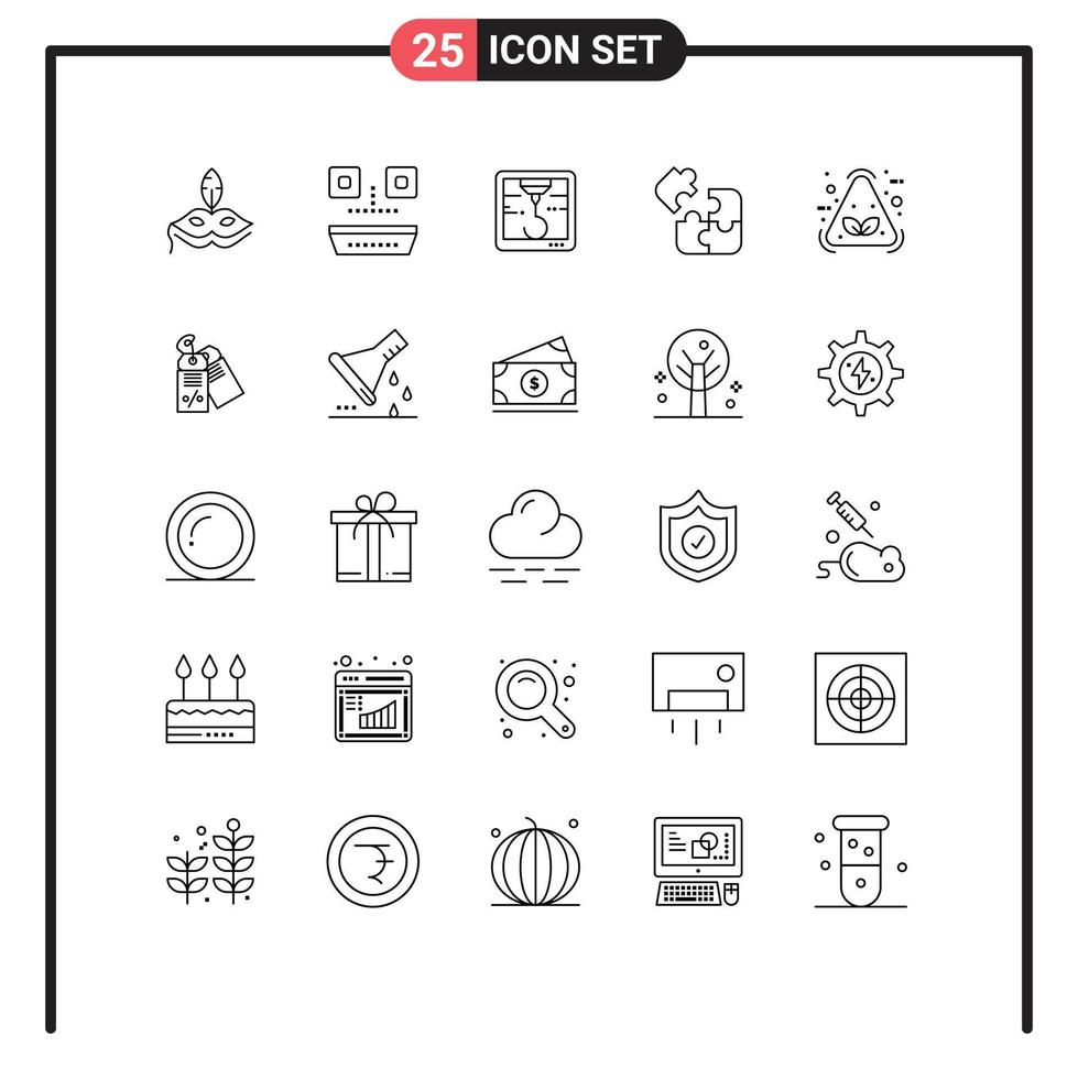 symboles d'icônes universelles groupe de 25 lignes modernes d'éléments de conception vectoriels modifiables logique carré imprimante eco vecteur