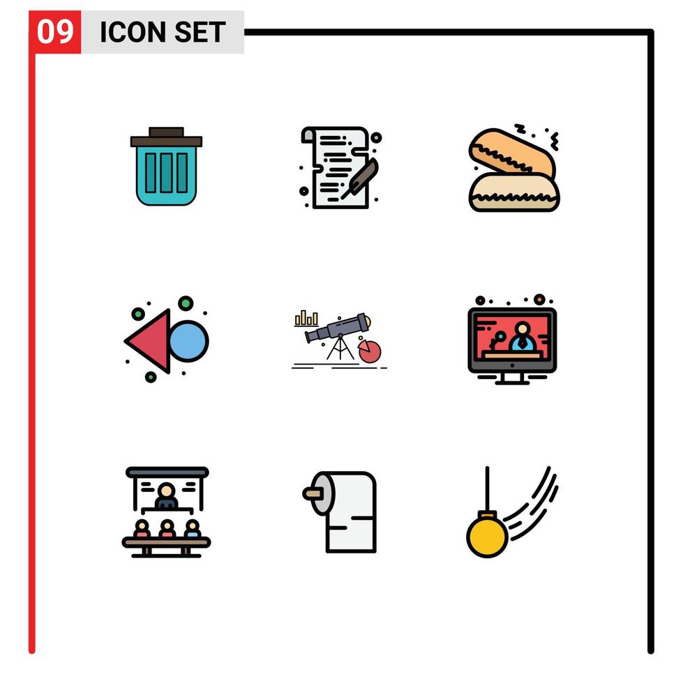 groupe de 9 couleurs plates de ligne de remplissage modernes définies pour l'analyse des éléments de conception vectoriels modifiables de nourriture de flèche d'étude gauche vecteur