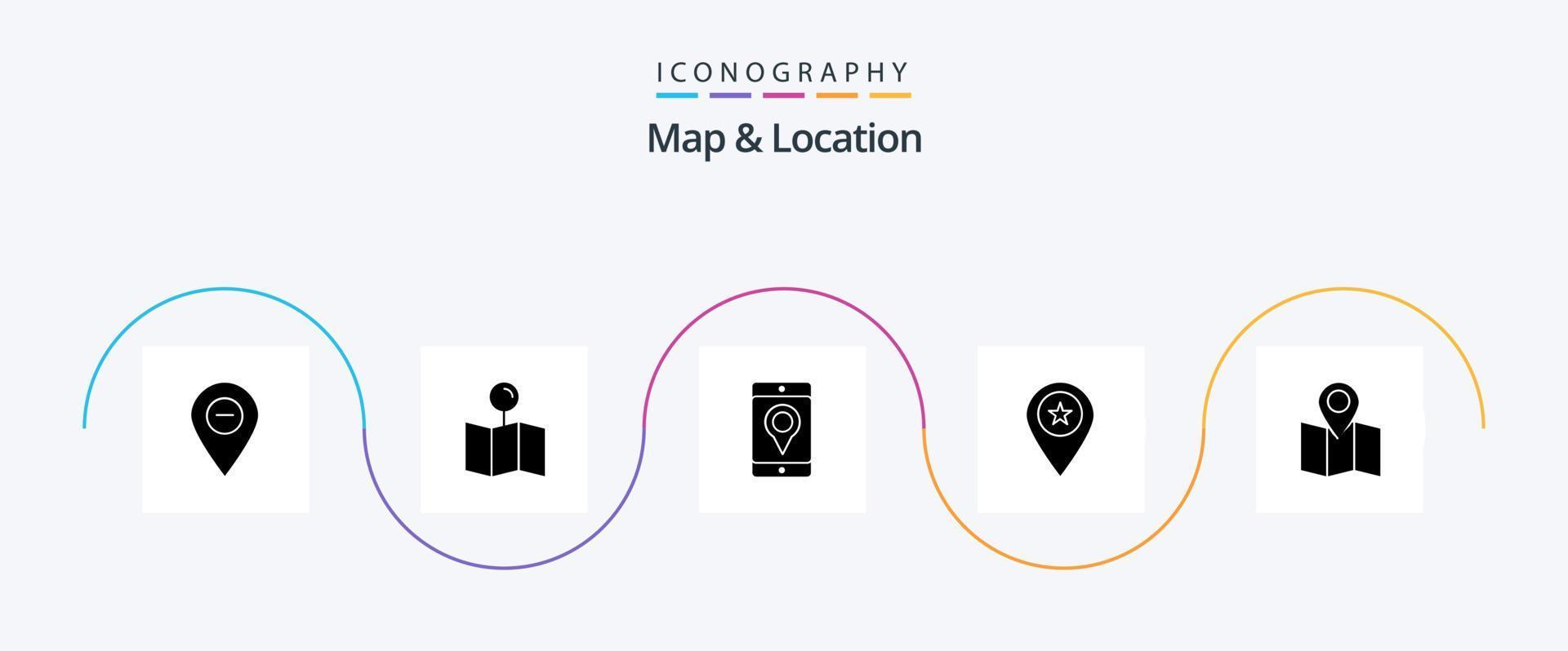 carte et pack d'icônes de glyphe de localisation 5, y compris la broche. carte. broche. emplacement. emplacement vecteur