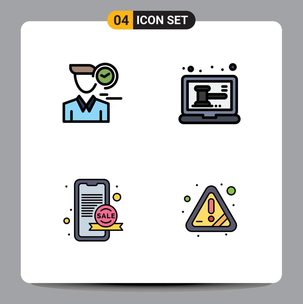 4 interface utilisateur pack de couleurs plates remplies de signes et symboles modernes du temps marketing utilisateur ordinateur portable promotion éléments de conception vectoriels modifiables vecteur