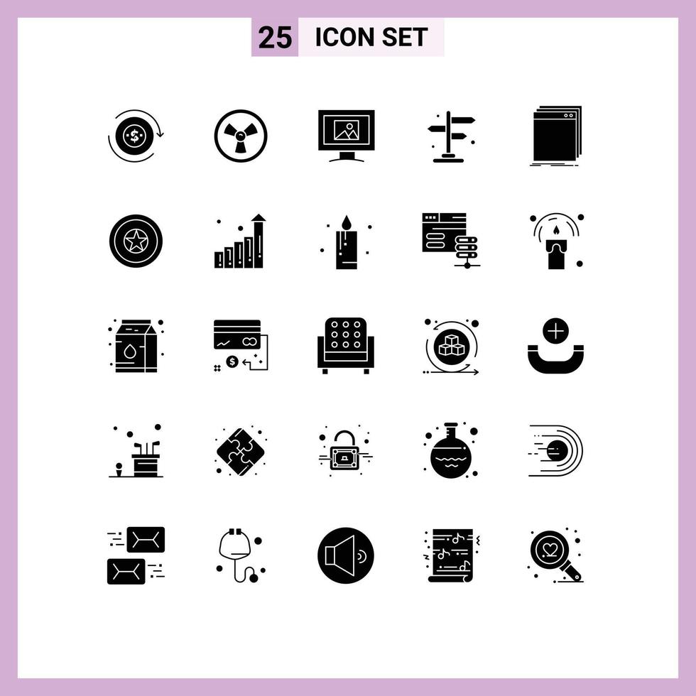 25 concept de glyphe solide pour les sites Web mobiles et applications programme application écran application rue éléments de conception vectoriels modifiables vecteur