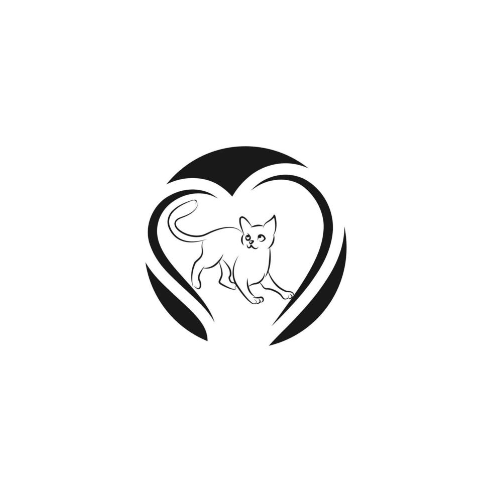 vecteur de logo d'icône de forme d'amour de chat, conception de logo d'illustration simple et amicale rêve d'animal de compagnie d'amour.