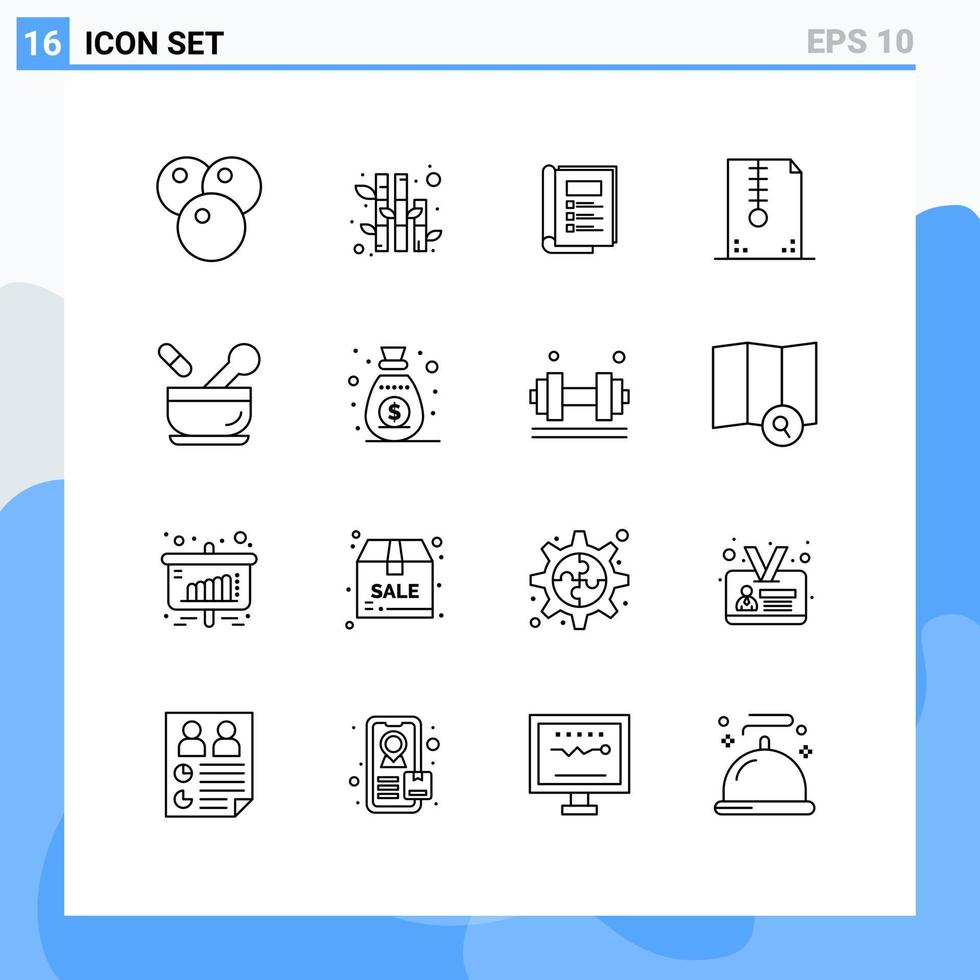 ensemble de pictogrammes de 16 contours simples du développement de la mise en page de l'hôpital de médecine éléments de conception vectoriels modifiables compressés vecteur