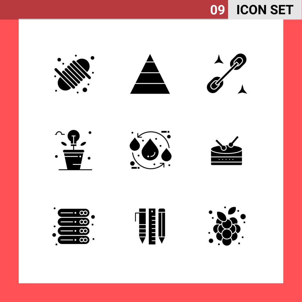 9 glyphes solides vectoriels thématiques et symboles modifiables de l'écologie drop office plant idea éléments de conception vectoriels modifiables vecteur