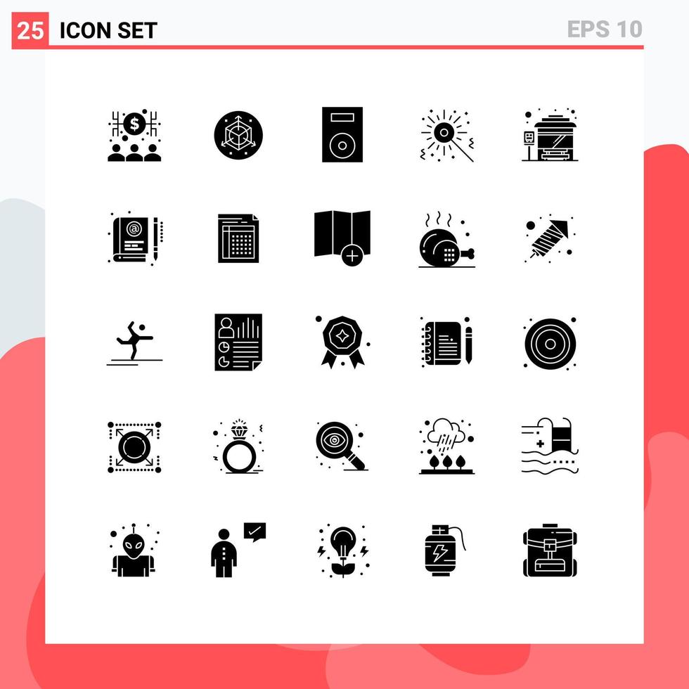 25 concept de glyphe solide pour sites Web mobiles et applications terminal de bus de ville électronique de bus anniversaire bengale éléments de conception vectoriels modifiables vecteur