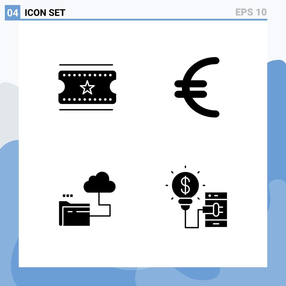 groupe de glyphes solides signes et symboles pour le fichier de billets de cinéma idée de nuage de monnaie éléments de conception vectoriels modifiables vecteur