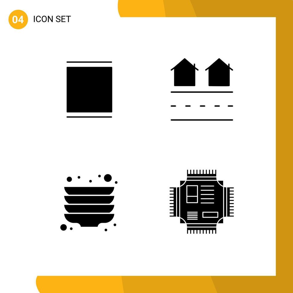 interface mobile glyphe solide ensemble de 4 pictogrammes de la chronologie de la cuisine de la galerie plaques de logement éléments de conception vectoriels modifiables vecteur