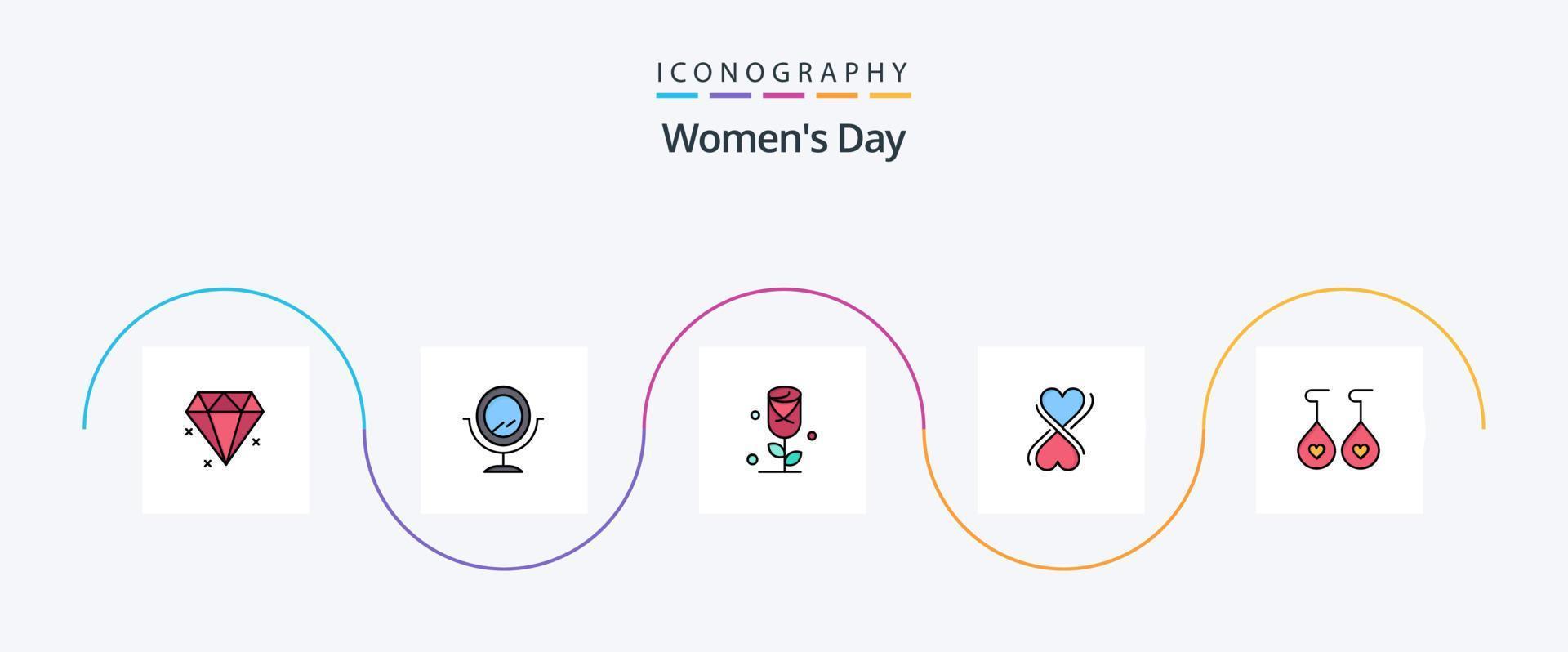 ligne de journée des femmes remplie de 5 icônes plates dont huit. cœur vecteur