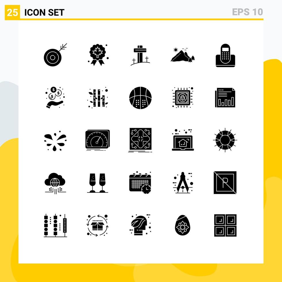 25 concept de glyphe solide pour les sites Web mobiles et les applications appellent la nature célébration colline montagne éléments de conception vectoriels modifiables vecteur