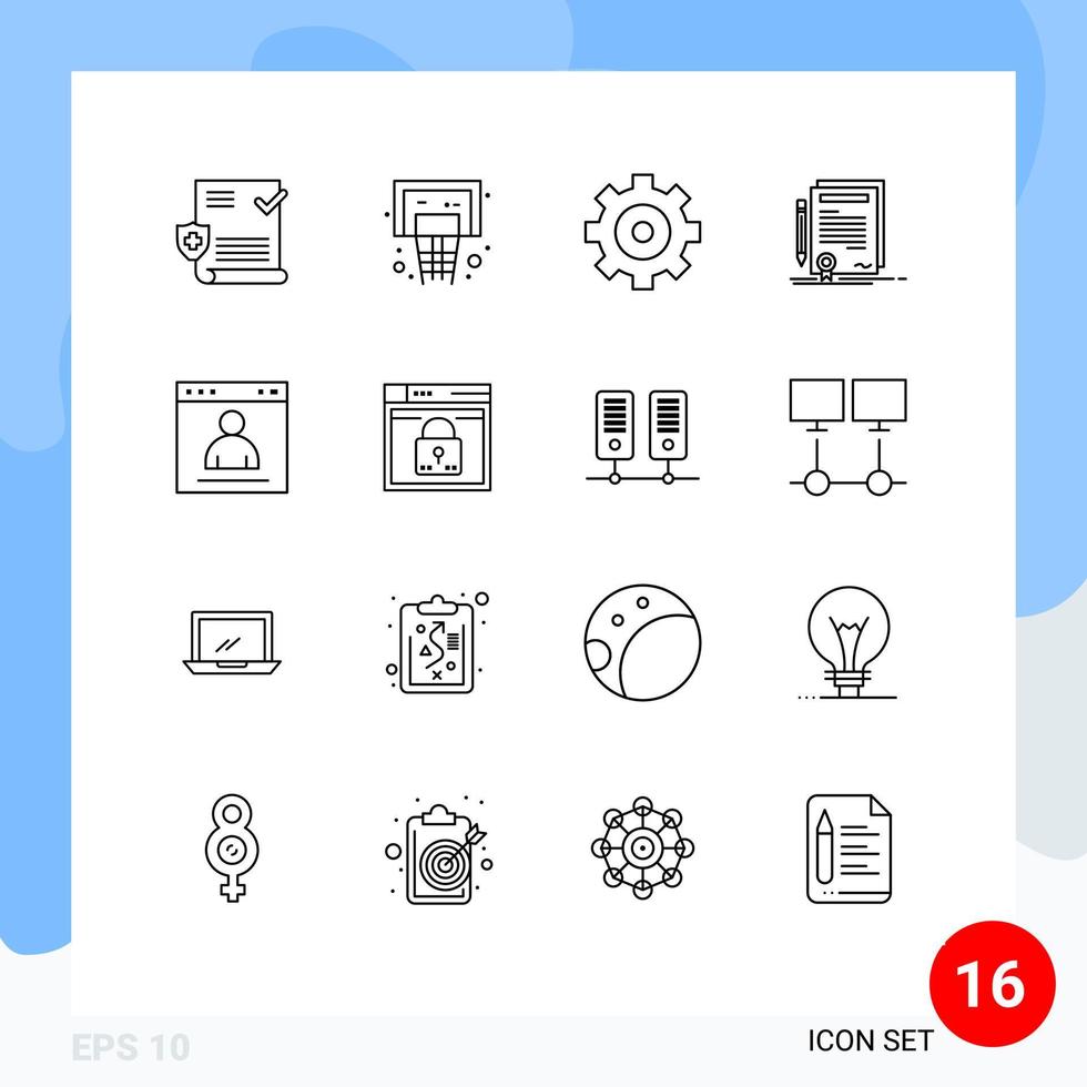 pack d'icônes vectorielles stock de 16 signes et symboles de ligne pour le certificat de degré de contrôle de document d'interface éléments de conception vectoriels modifiables vecteur