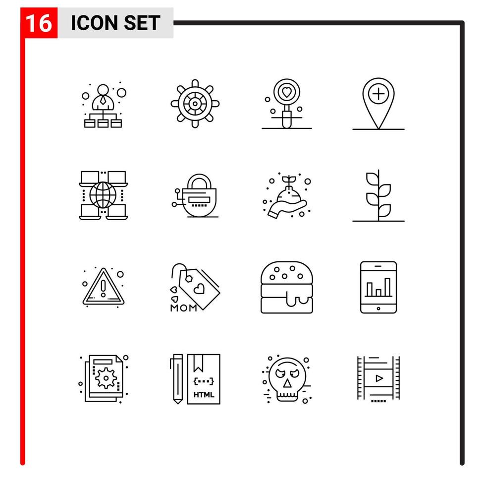 16 icônes créatives signes et symboles modernes de l'emplacement du cœur de l'internet des entreprises ajoutent des éléments de conception vectoriels modifiables vecteur