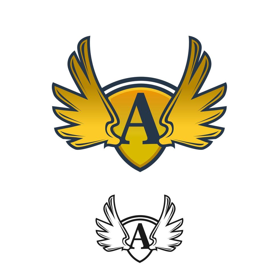 lettre initiale un modèle de logo de conception d'icône d'ailes de bouclier modèle de logo d'aile mince d'or de luxe vecteur