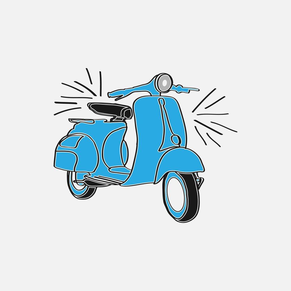 bannière de scooter esquissée à la main avec citation de motivation la vie est un voyage, profitez de la balade dans la bulle de dialogue. affiche typographique de vecteur avec illustration de motorroller rétro vintage.