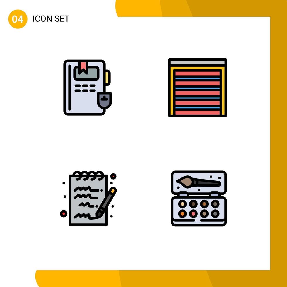 ensemble de 4 couleurs plates vectorielles remplies sur la grille pour les éléments de conception vectoriels modifiables des arts de la maison du bloc-notes du livre vecteur
