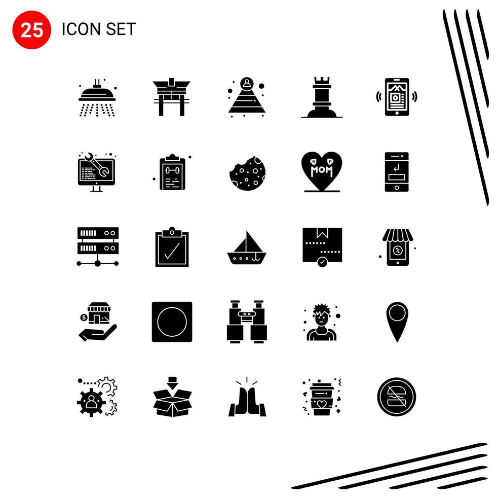 pack de 25 signes et symboles de glyphes solides modernes pour les supports d'impression Web tels que les logiciels de musique pyramide app rock éléments de conception vectoriels modifiables vecteur