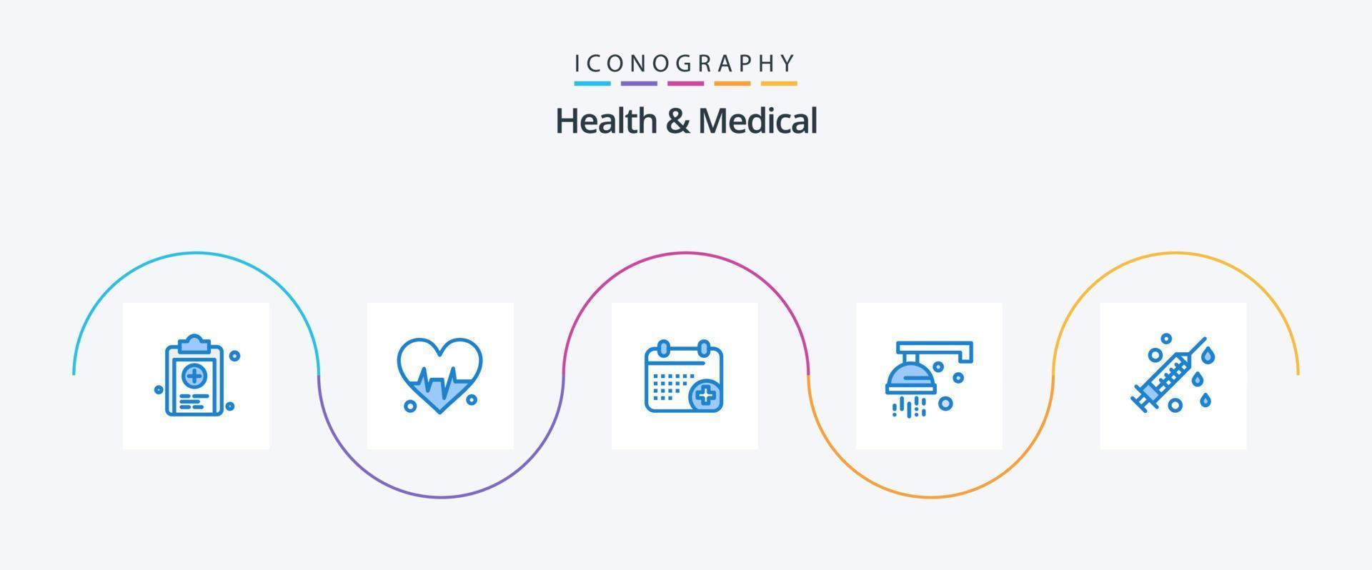pack d'icônes santé et médical bleu 5 comprenant une seringue. santé. calandre. médical. douche vecteur