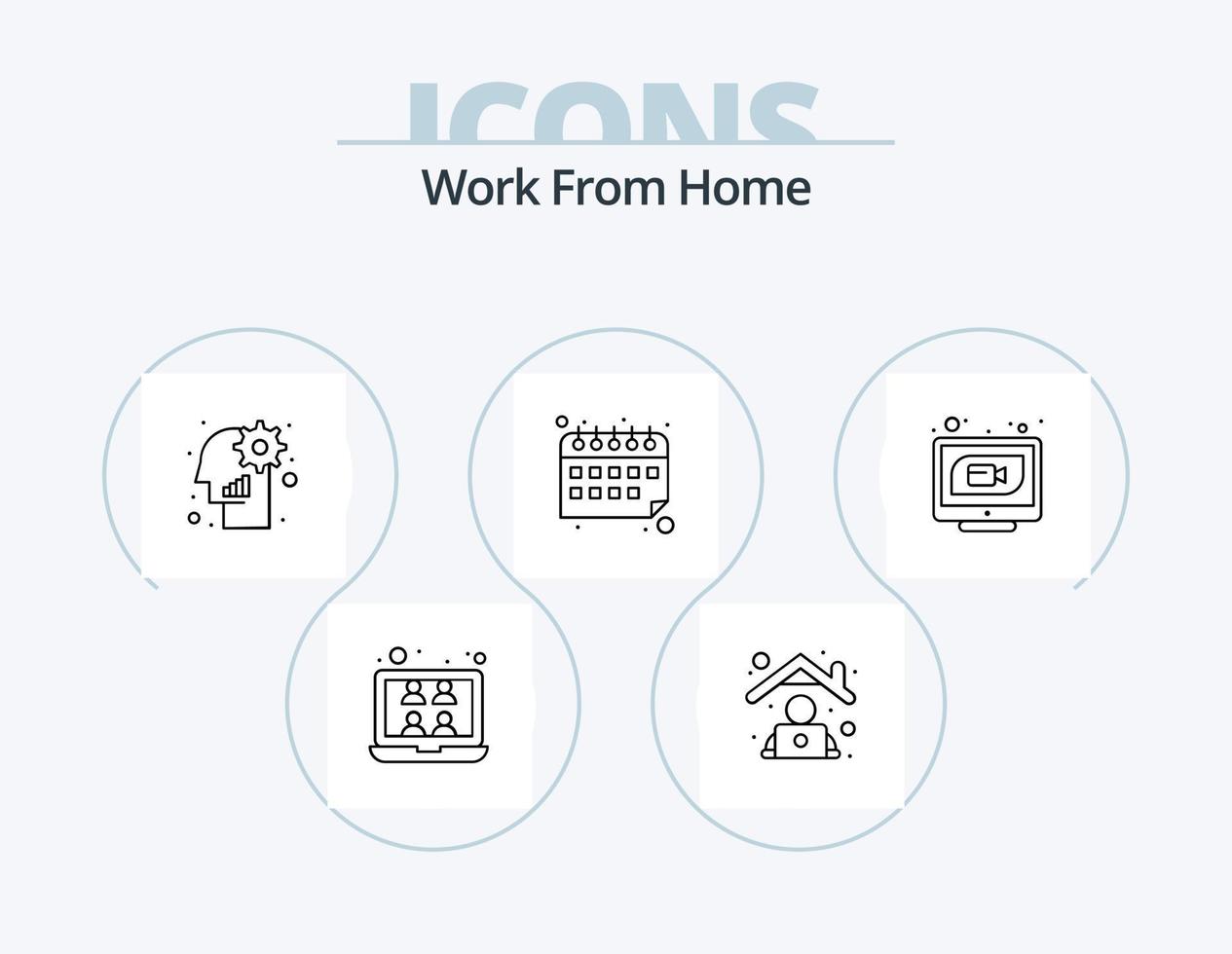 travailler à partir de la conception d'icônes du pack 5 d'icônes de ligne de maison. paramètre. gestion. dactylographie. cerveau. bureau vecteur